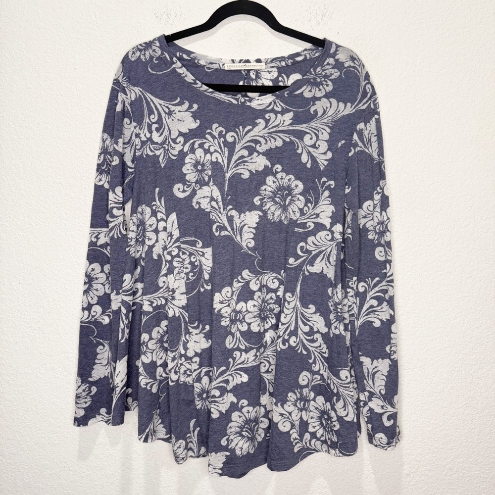 Peruvian Connection Pima Cotton Floral Swing Tunic Top Trapeze M/L